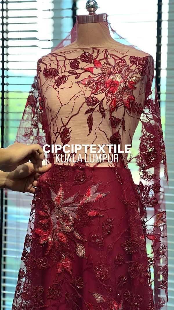 NEW (MIXED RED) SYDNEY EXCLUSIVE BROCADE BEADED LACE